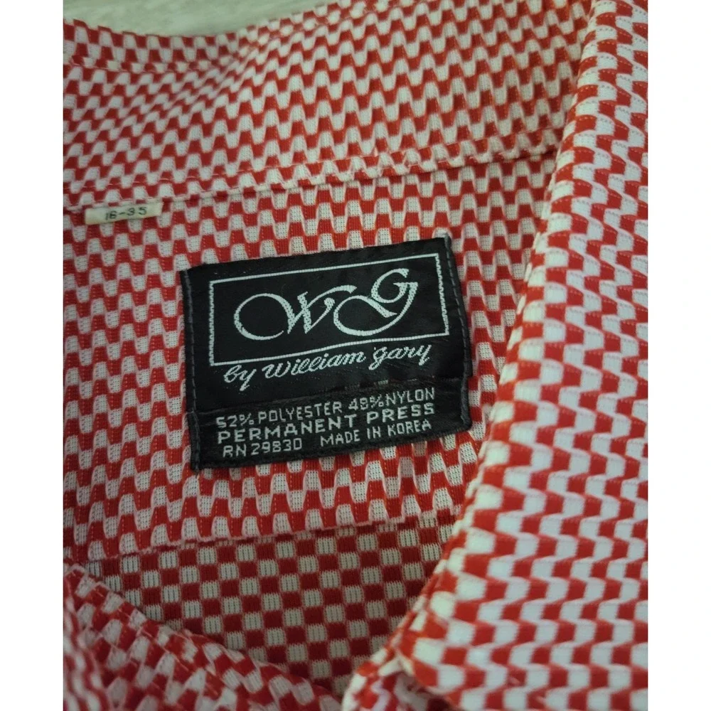 William Gary Vtg 70s Red & White Geometic Checkerboard Boho Disco Luxury Shirt - Picture 5 of 9